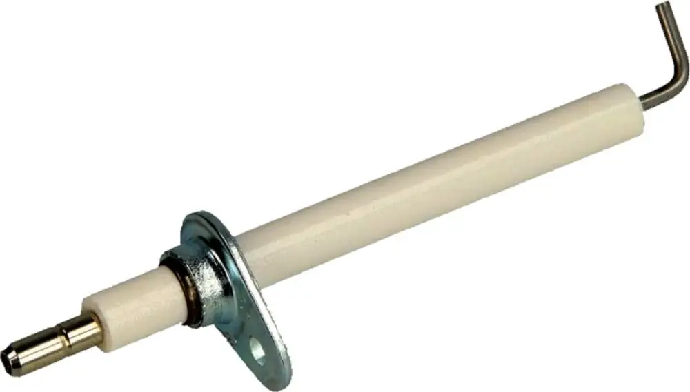 Zündelektrode für Heizgeräte von Wolf, aus Keramik gefertigt, mit Metallanschluss und Halterung für die sichere Installation in Heizsystemen.
